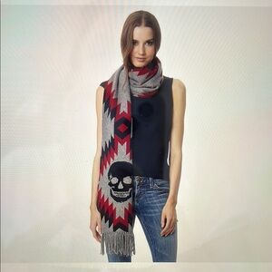 Skull Cashmere Gray and Red Scarf